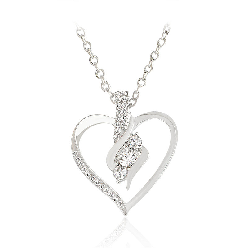 Elegant Diamond Heart Silver Necklace
