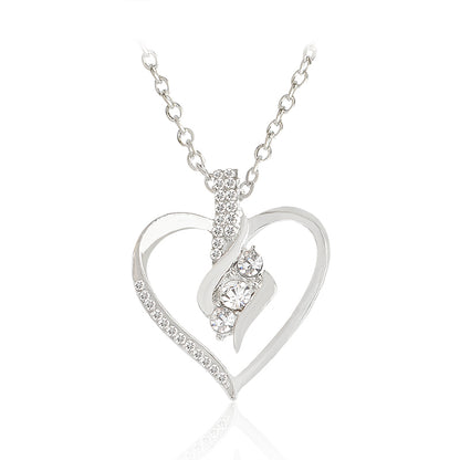 Elegant Diamond Heart Silver Necklace