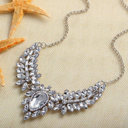 Bohemia Statement Choker Link Chain Crystal Flower Necklace