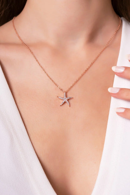 Starfish 925 Sterling Silver Rosegold Necklace