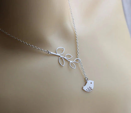 Bird on Leaf Silver Necklace