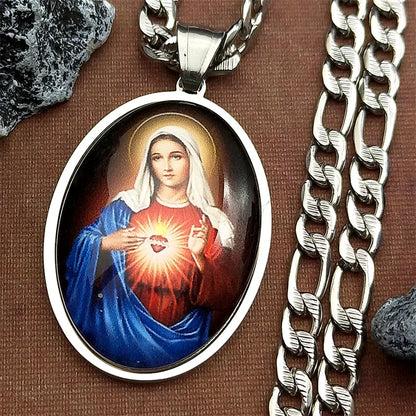 Virgin Mary Sacred Heart,Christian Necklace,Religious Gift Jewelry