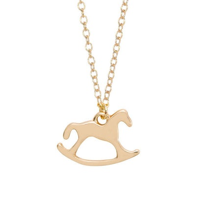 Wooden Horse Necklace,Gold-Silver