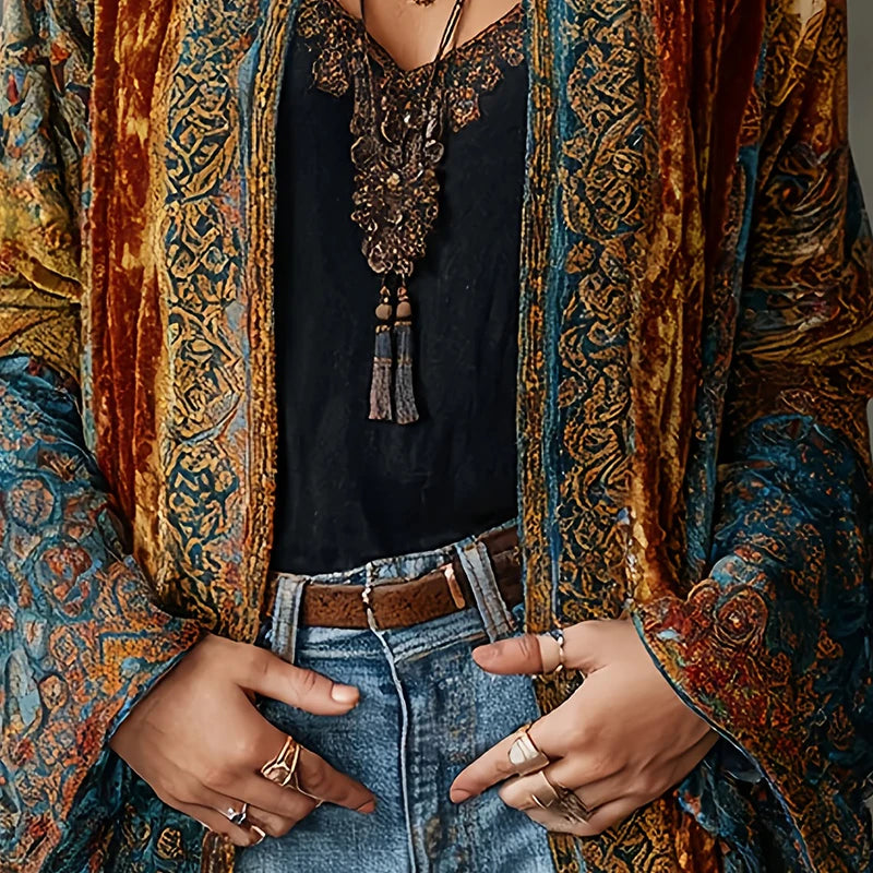 Vintage Floral Velvet Casual Jacket for Women