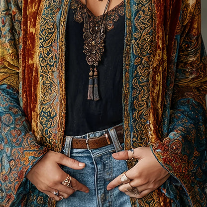 Vintage Floral Velvet Casual Jacket for Women