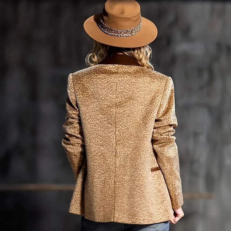 Vintage Leopard Print Velvet Blazer for Women