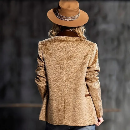 Vintage Leopard Print Velvet Blazer for Women