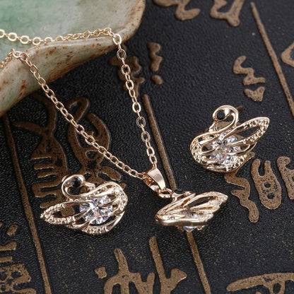 Gold crystal stone swan design women’s jewelry set