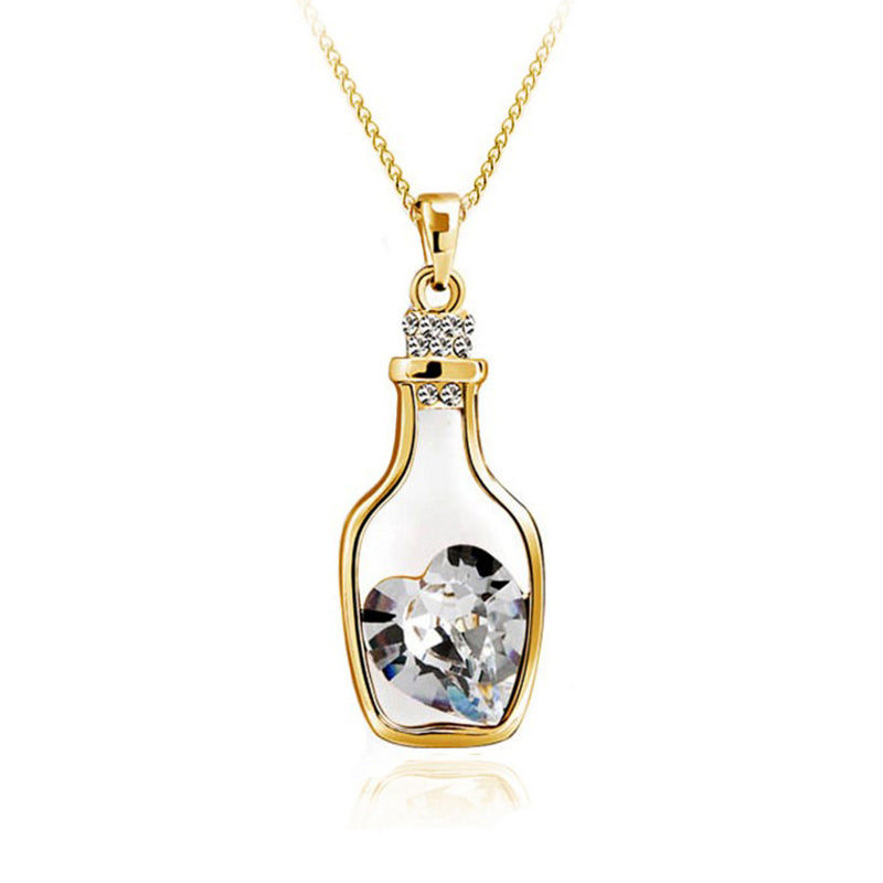Unique Love Bottle Diamond Heart Gold Necklace