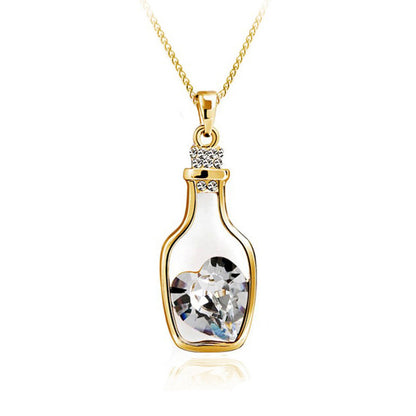 Unique Love Bottle Diamond Heart Gold Necklace