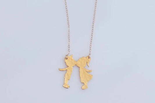 Kissing Kids Silver Necklace