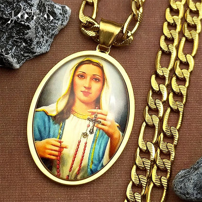 Virgin Mary Hold Pray Beads Chain,Christian Necklace,Religious Gift Jewelry