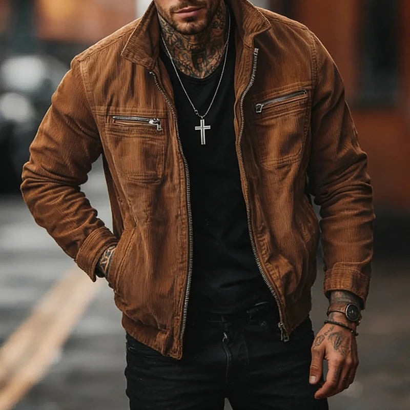 Brown Corduroy Jacket Coat Outerwear - Denoss