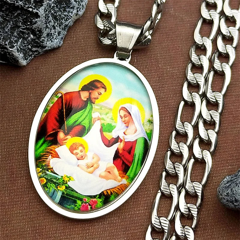Virgin Mary and Jesus Nativity,Catholic,Christian Necklace,Religious Gift Jewelry