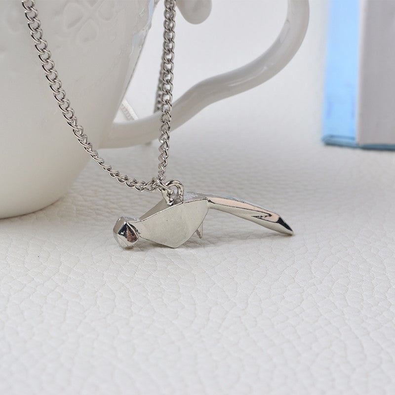 Origami Parrot Silver Necklace
