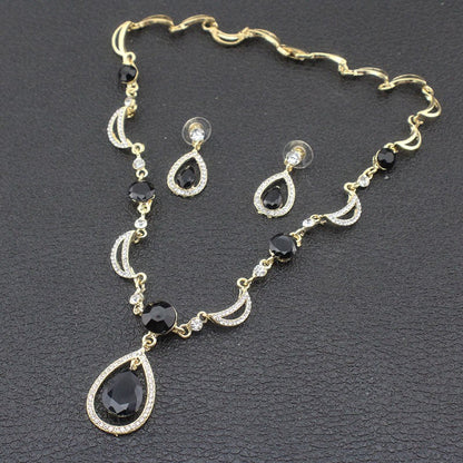 Black Crystal Gold Ladies Jewelry Set