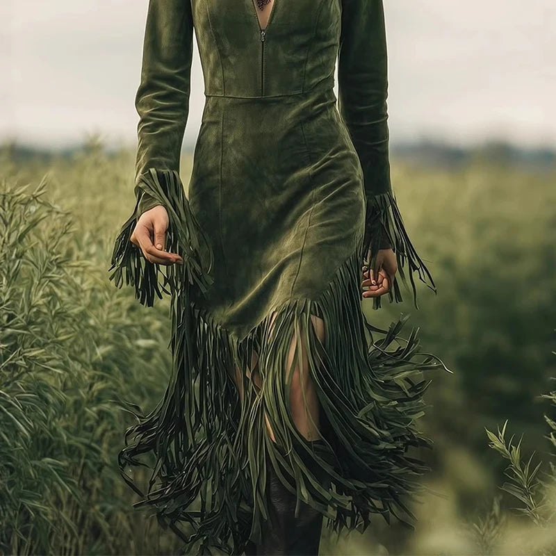 Retro Country Long Sleeve Lady Dress - Denoss