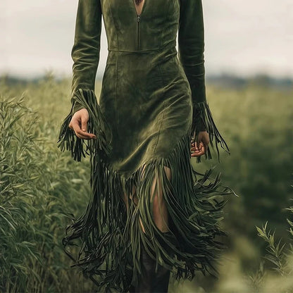 Retro Country Long Sleeve Lady Dress - Denoss