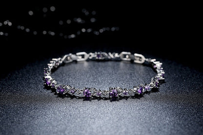 Silver Platinum Purple Zircon Stone Ladies Bracelet Bangle