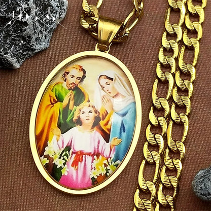 Virgin Mary,Jesus and St.Joseph Christian Gift Necklace