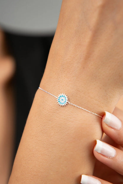 925 Sterling Silver Rhodium Plated Turquoise Sun Bracelet