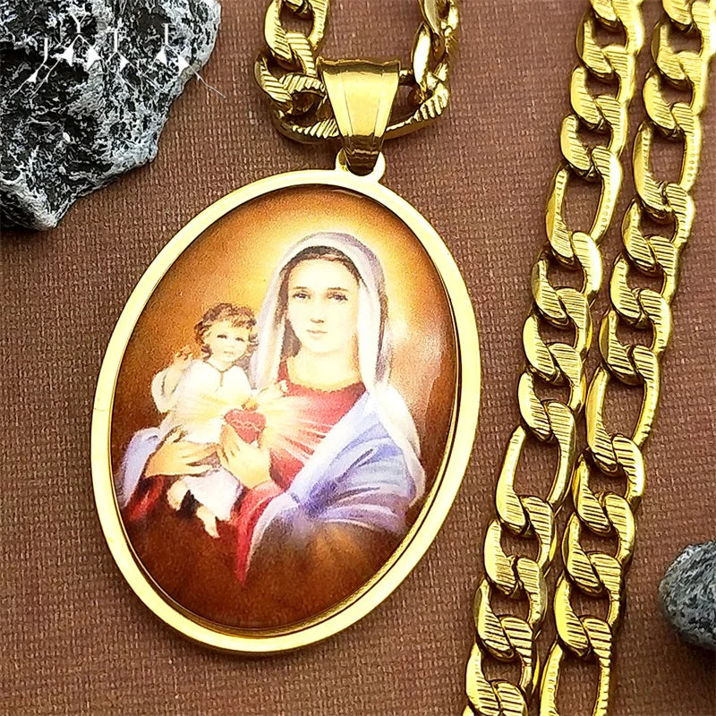 Virgin Mary With Baby Jesus Christian Gift Necklace