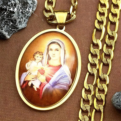 Virgin Mary With Baby Jesus Christian Gift Necklace