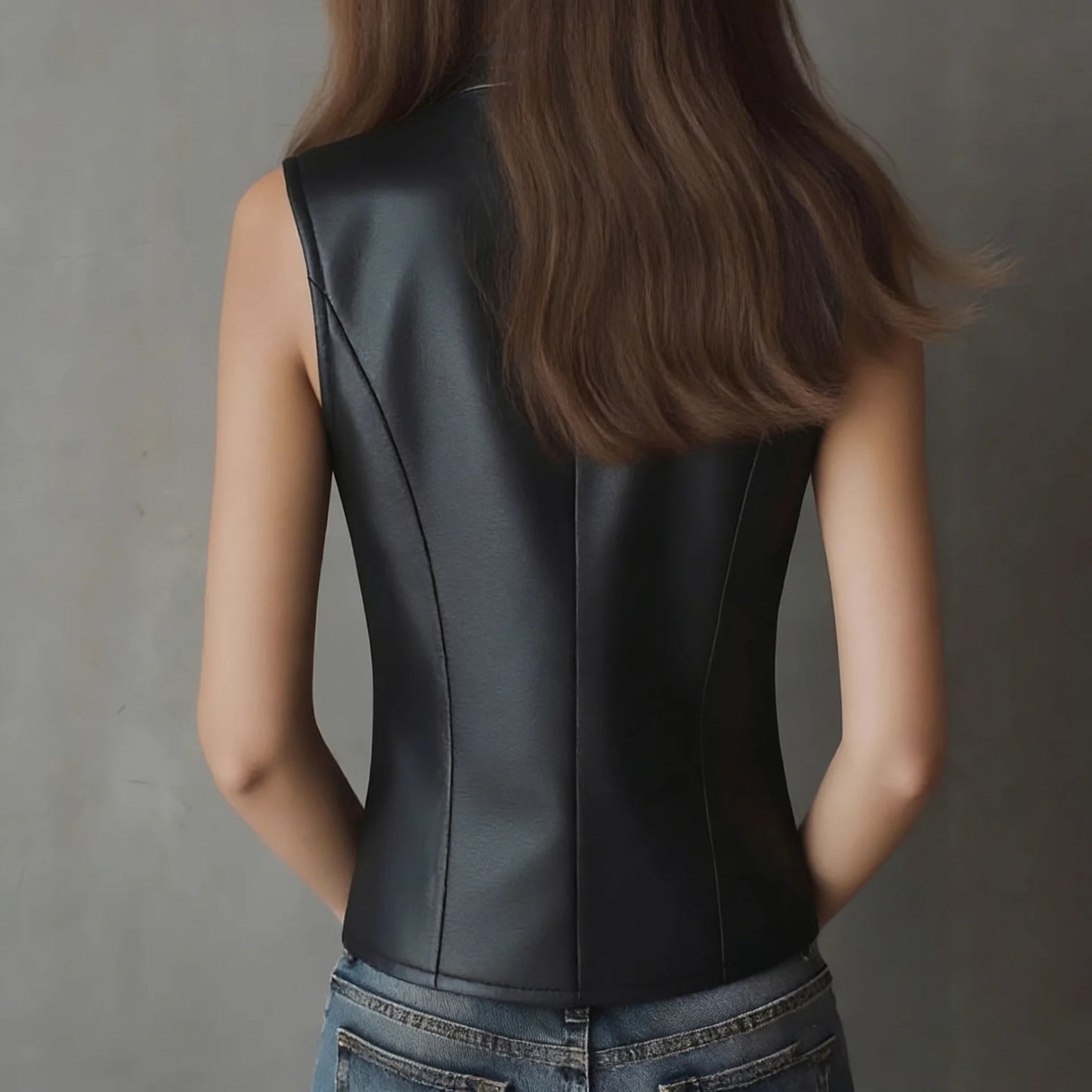 Black Leather Zip Tank Top