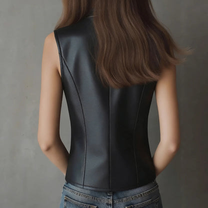Black Leather Zip Tank Top