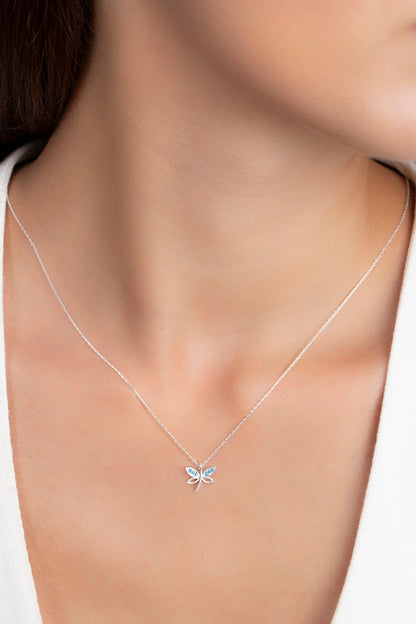Blue Silver Dragonfly Chain Necklace