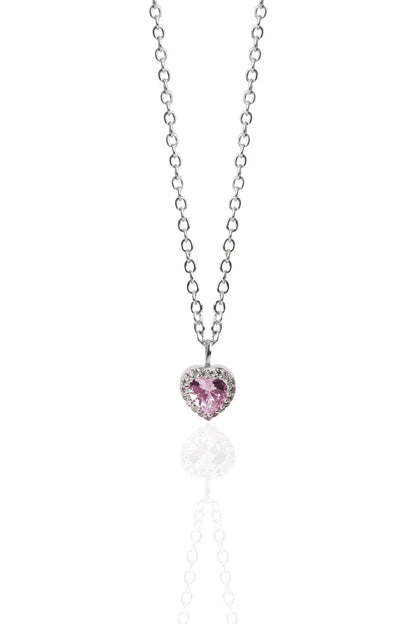 Silver Women's Pink Heart Stone Necklace