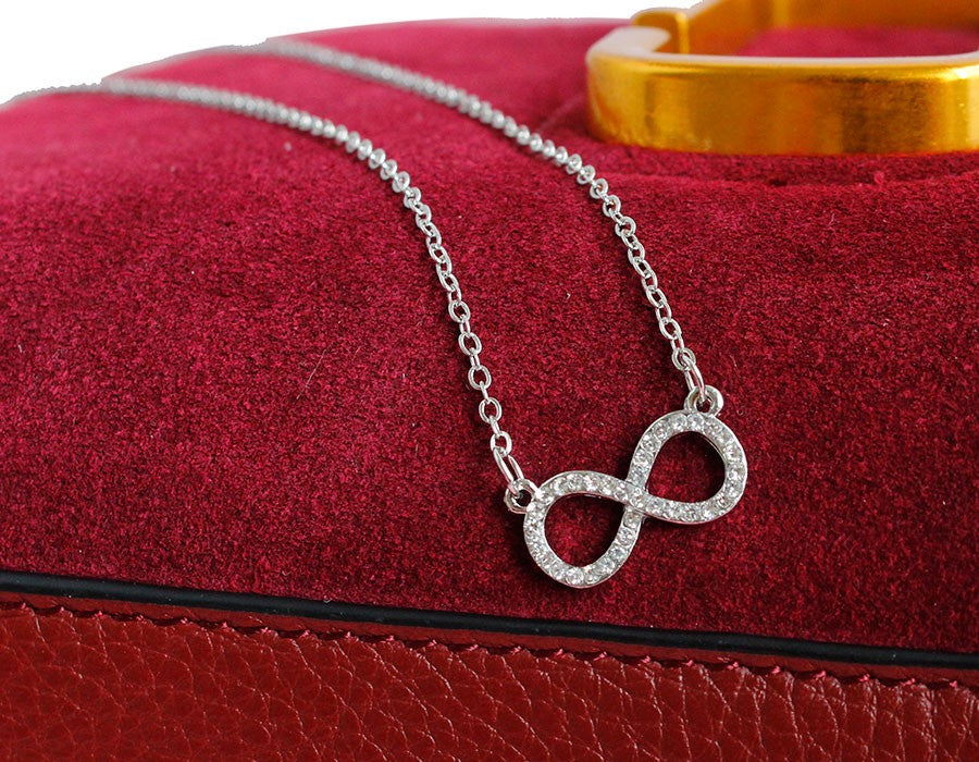 Infinity with Rhinestones Silver Necklace