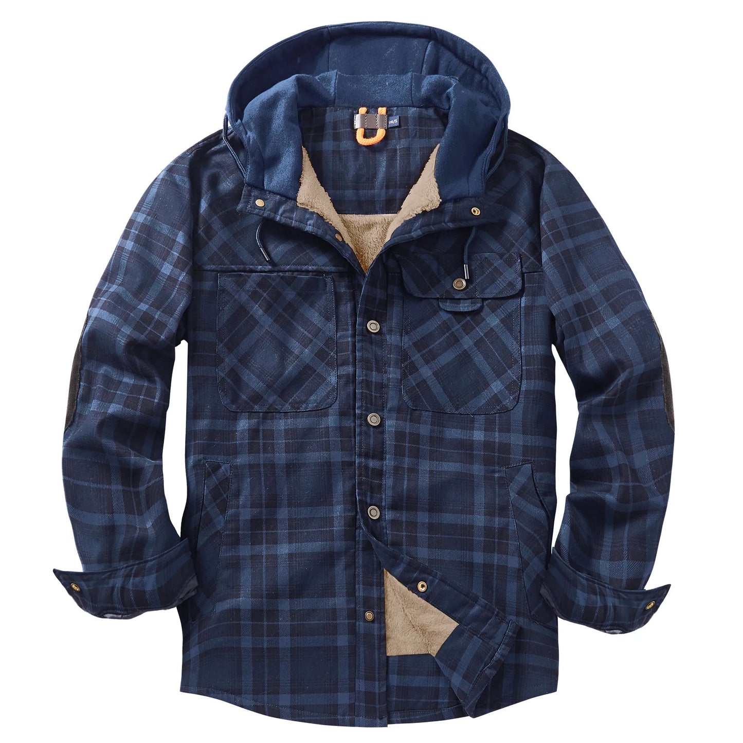 Men Fleece Lined Flannel Deep Blue Shirt Jacket - Denoss