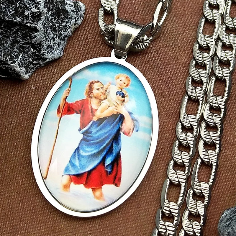 St.Joseph with Baby Jesus,Christian Necklace,Religious Gift Jewelry