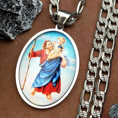 St.Joseph with Baby Jesus,Christian Necklace,Religious Gift Jewelry