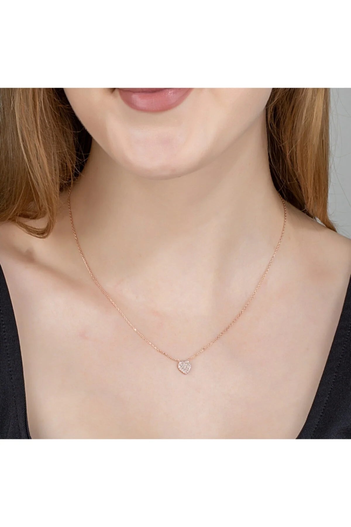 Rosegold Zircon Stone Silver Heart Necklace