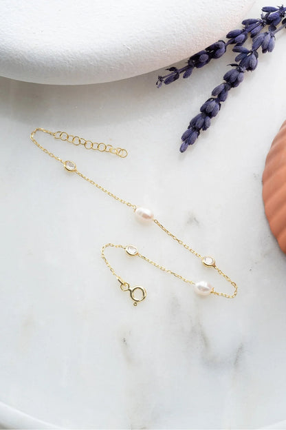 925 Sterling Silver Gold White Baroque Pearl 3-Piece Solitaire Design Bracelet