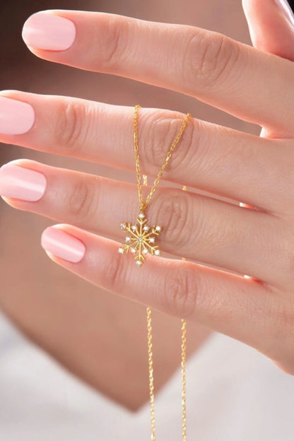 Rose Gold-Gold Snowflake Chain Necklace with White Stones