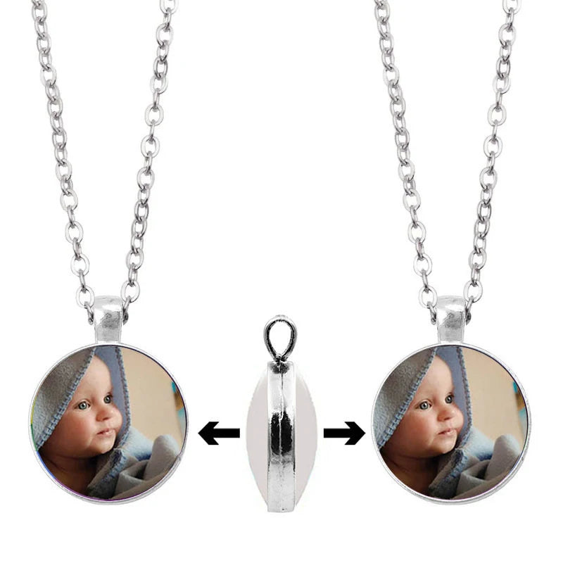 Custom Double Sided Mother and Baby Photo Necklace,Text Necklace,Personalized Necklace Gift - Denoss