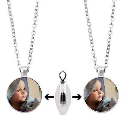 Custom Double Sided Mother and Baby Photo Necklace,Text Necklace,Personalized Necklace Gift - Denoss