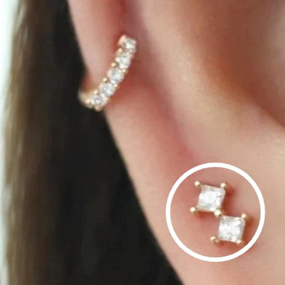 1 Piece Dainty Two CZ Stud Earrings