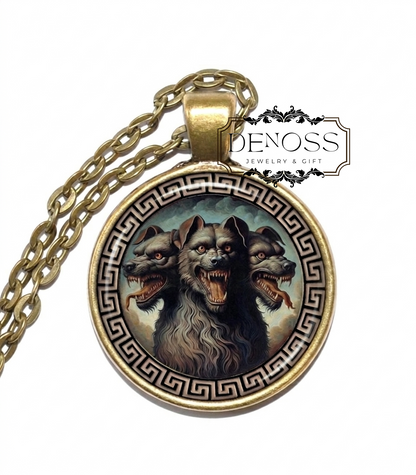 CERBERUS Necklace,Hound of Hades,Guardian of the Underworld,Watchdog,Greek,Mythology,Glass Pendant