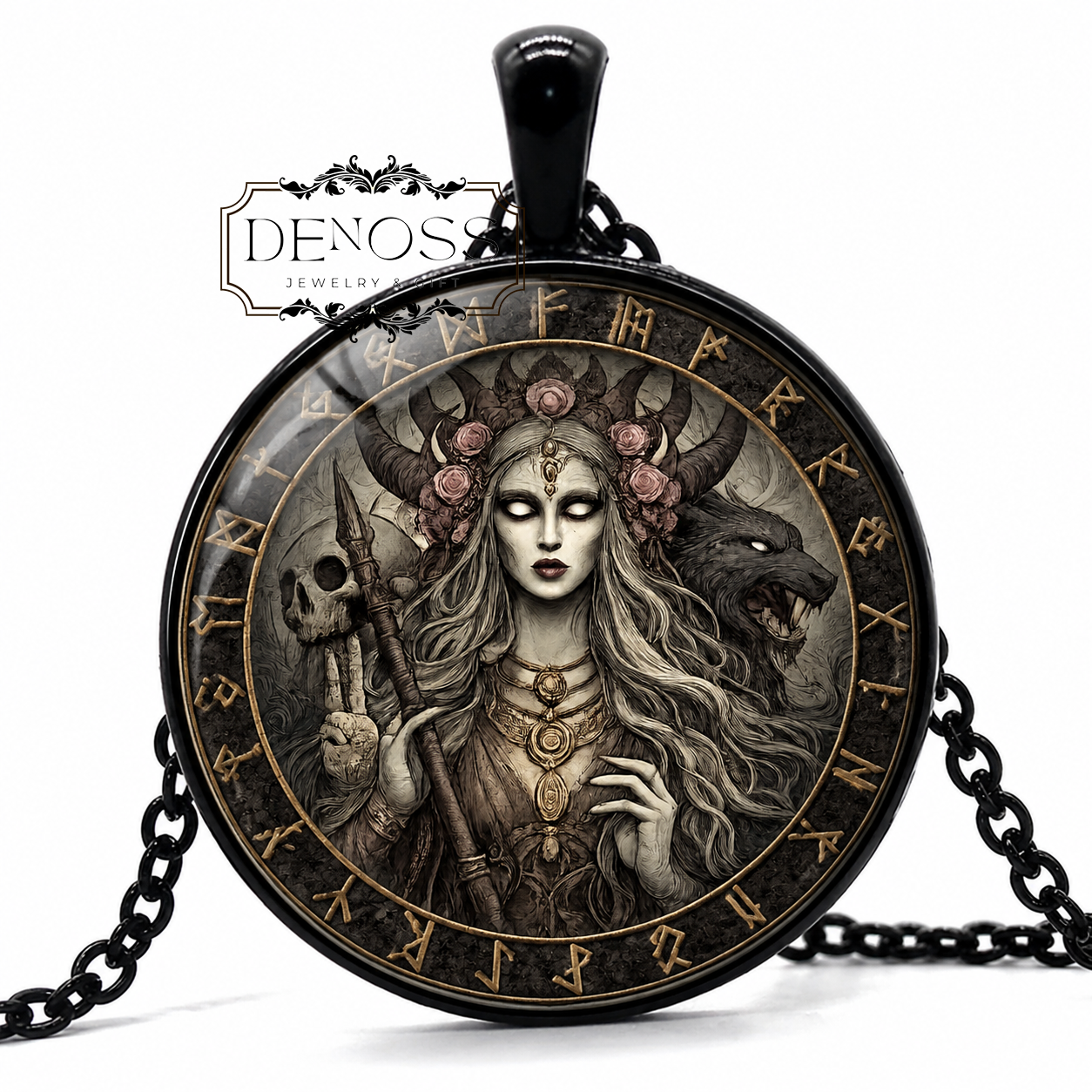HEL Necklace,Goddess of Death,Niflheim,Underworld,Asatru,Vikings,Valkyrie,Old Norse,Mythology,Art Pendant Necklace,Glass pendant