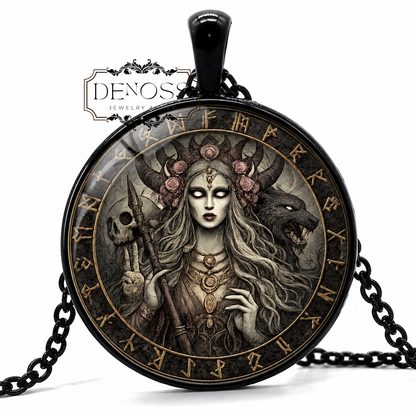 HEL Necklace,Goddess of Death,Niflheim,Underworld,Asatru,Vikings,Valkyrie,Old Norse,Mythology,Art Pendant Necklace,Glass pendant