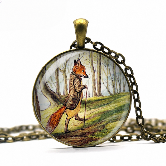 The Tale of Mr. Tod Fox necklace,story book Beatrix Potter art pendant cottagecore gift
