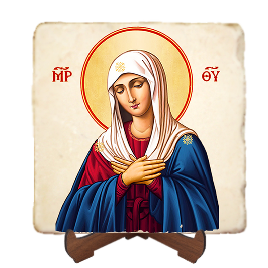 Virgin of Tenderness Icon,Marble Icon,Handmade,Christian Icon
