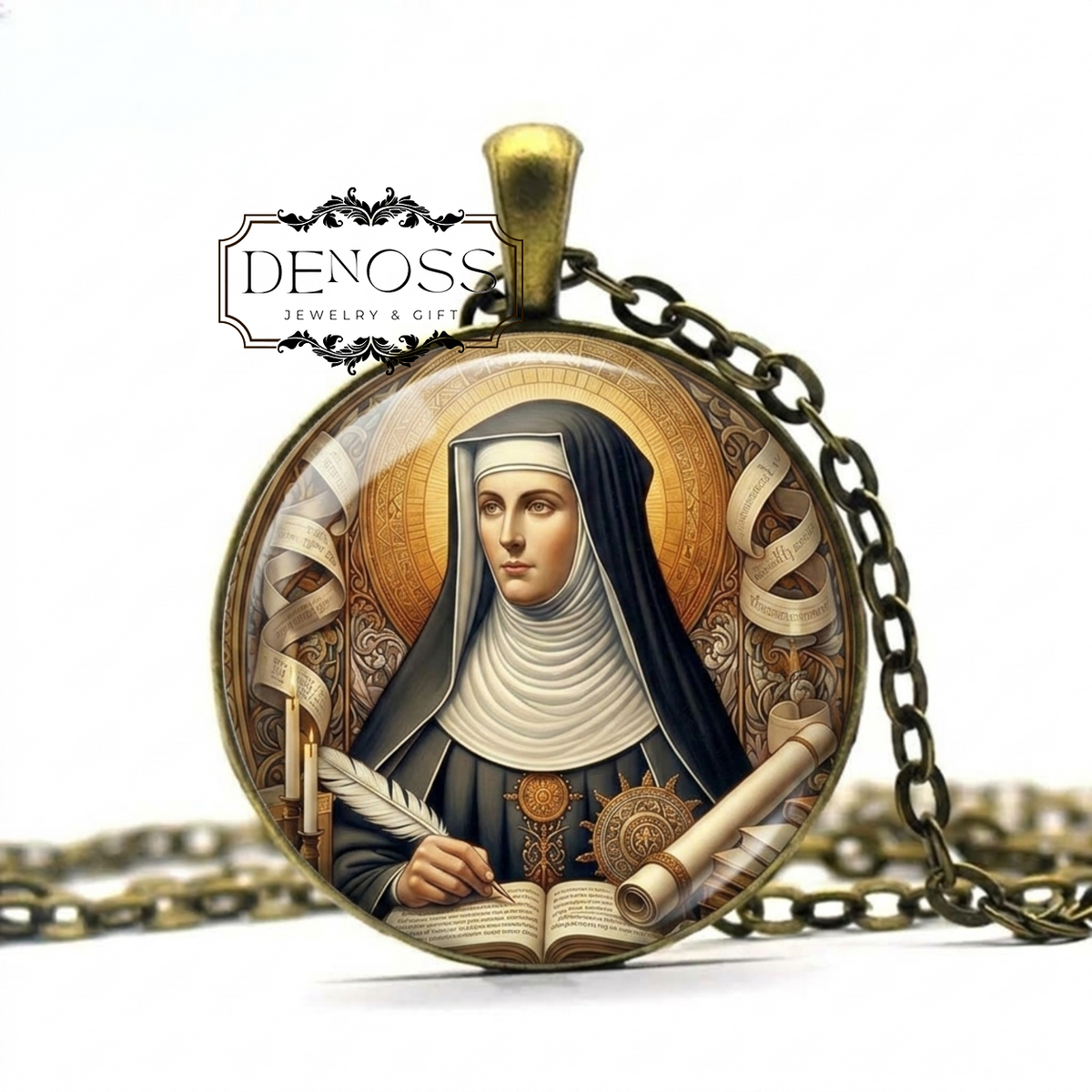 SAINT HILDEGARD of BINGEN Pendant Necklace,Patron Saint of Musicians,Patron Saint of Writers