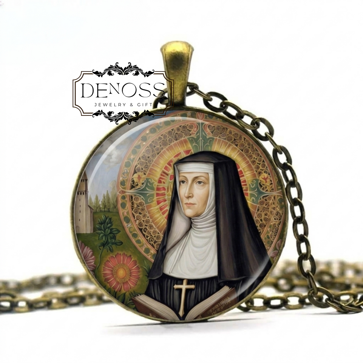 Saint Hildegard Of Bingen Pendant Necklace,Religious Christian Medal
