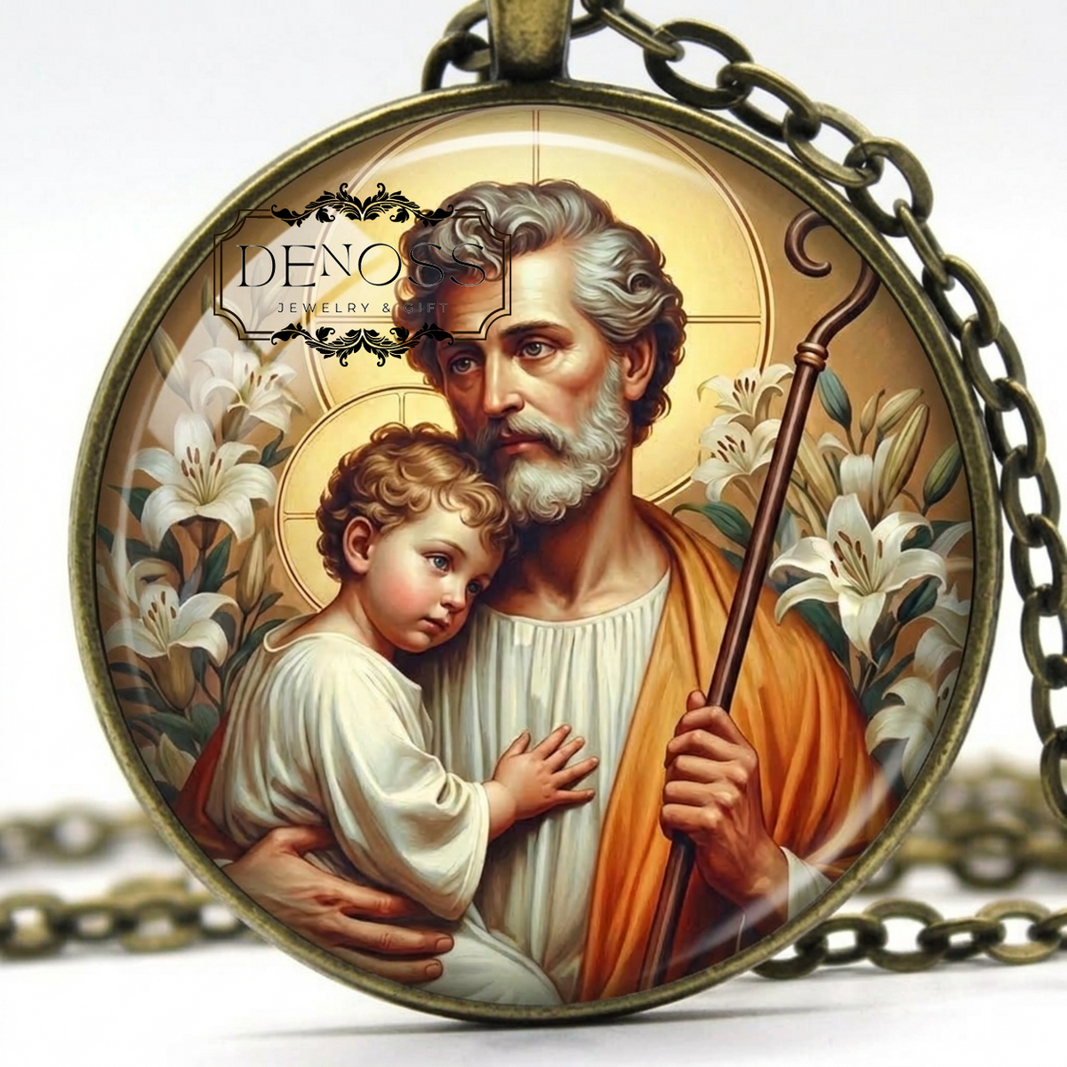 SAINT JOSEPH Pendant  Necklace,Patron Saint of Families,Patron Saint of Fathers,Patron Saint of Universal Church