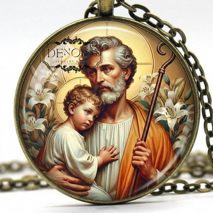 SAINT JOSEPH Pendant  Necklace,Patron Saint of Families,Patron Saint of Fathers,Patron Saint of Universal Church